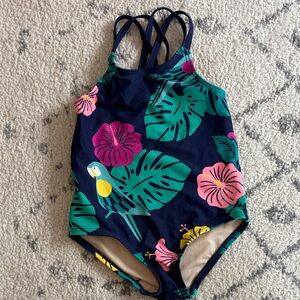 tea collection Tropical bird print toddler one piece Swimsuit size 2